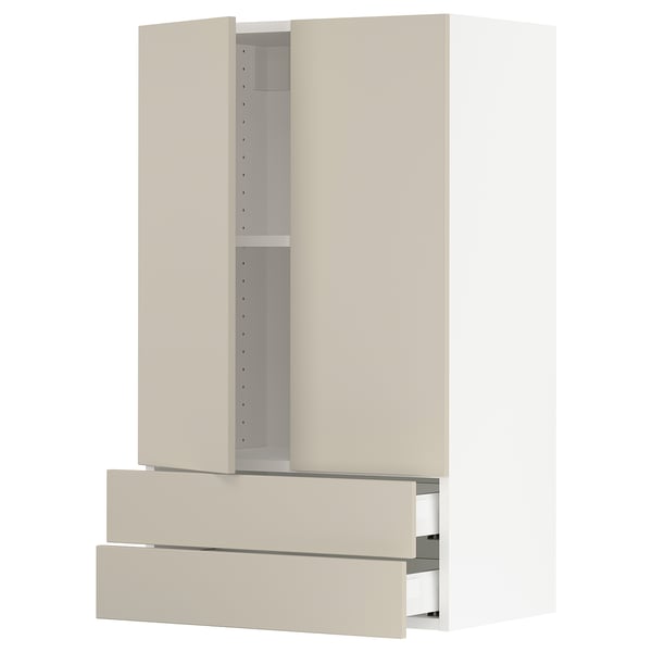 SEKTION / MAXIMERA Gabinete pared+2 puertas/2 cajones, blanco/Havstorp beige, 24x15x40 "