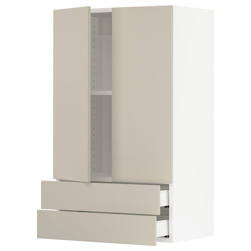 SEKTION / MAXIMERA Gabinete pared+2 puertas/2 cajones, blanco/Havstorp beige, 24x15x40 "