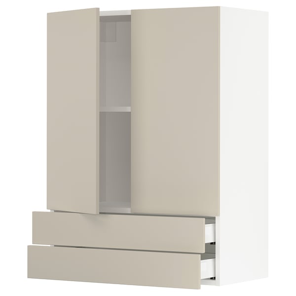 SEKTION / MAXIMERA Gabinete pared+2 puertas/2 cajones, blanco/Havstorp beige, 30x15x40 "