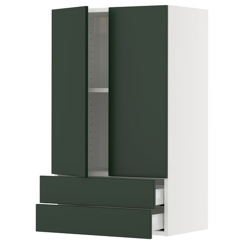 SEKTION / MAXIMERA Gabinete pared+2 puertas/2 cajones, blanco/Havstorp verde oscuro, 24x15x40 "