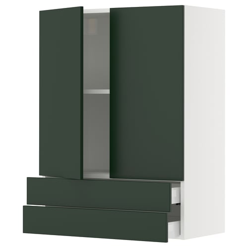 SEKTION / MAXIMERA Gabinete pared+2 puertas/2 cajones, blanco/Havstorp verde oscuro, 30x15x40 "