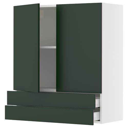 SEKTION / MAXIMERA Gabinete pared+2 puertas/2 cajones, blanco/Havstorp verde oscuro, 36x15x40 "