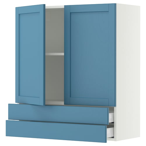 SEKTION / MAXIMERA Gabinete pared+2 puertas/2 cajones, blanco/Lerhyttan azul, 36x15x40 "