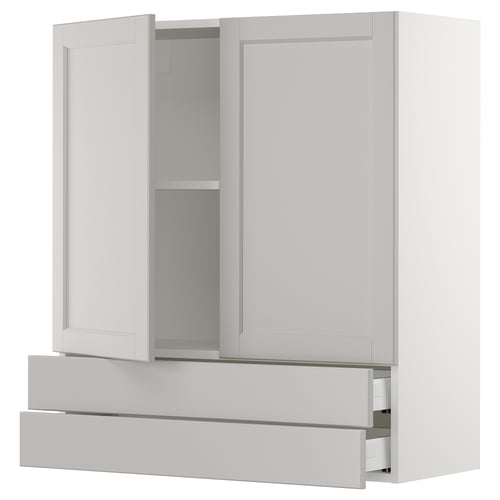 SEKTION / MAXIMERA Gabinete pared+2 puertas/2 cajones, blanco/Lerhyttan gris claro, 36x15x40 "