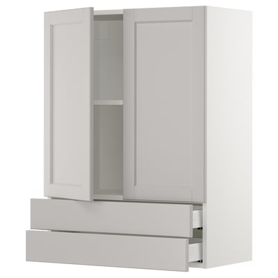 SEKTION / MAXIMERA Gabinete pared+2 puertas/2 cajones, blanco/Lerhyttan gris claro, 30x15x40 "