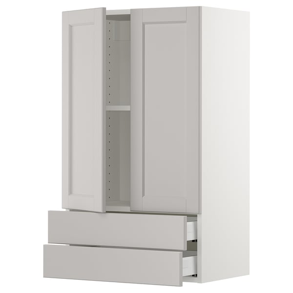 SEKTION / MAXIMERA Gabinete pared+2 puertas/2 cajones, blanco/Lerhyttan gris claro, 24x15x40 "