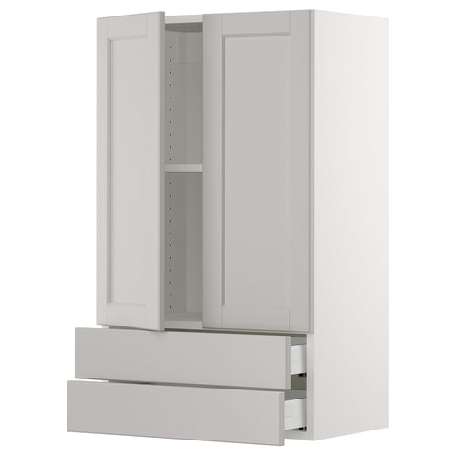 SEKTION / MAXIMERA Gabinete pared+2 puertas/2 cajones, blanco/Lerhyttan gris claro, 24x15x40 "