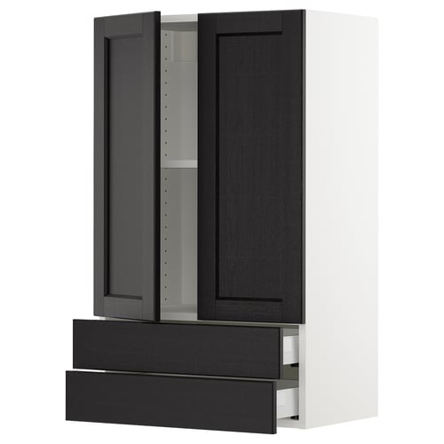 SEKTION / MAXIMERA Gabinete pared+2 puertas/2 cajones, blanco/Lerhyttan teñido en negro, 24x15x40 "