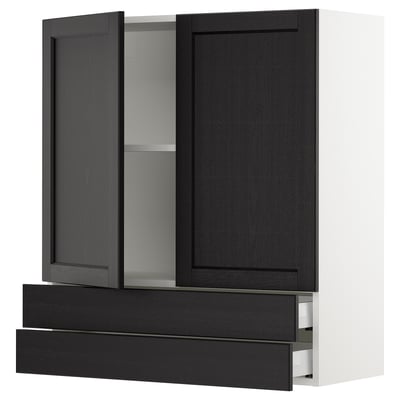 SEKTION / MAXIMERA Gabinete pared+2 puertas/2 cajones, blanco/Lerhyttan teñido en negro, 36x15x40 "