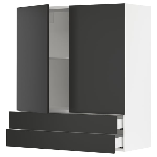 SEKTION / MAXIMERA Gabinete pared+2 puertas/2 cajones, blanco/Nickebo antracita mate, 36x15x40 "