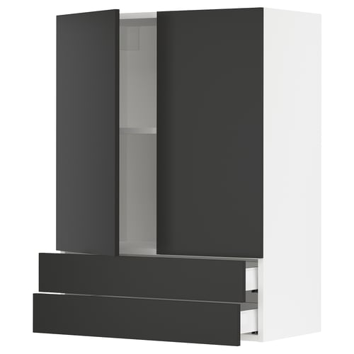 SEKTION / MAXIMERA Gabinete pared+2 puertas/2 cajones, blanco/Nickebo antracita mate, 30x15x40 "