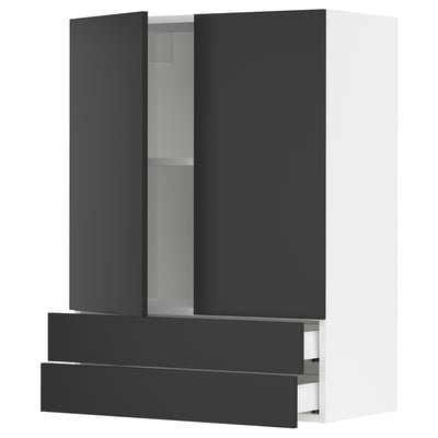 SEKTION / MAXIMERA Gabinete pared+2 puertas/2 cajones, blanco/Nickebo antracita mate, 30x15x40 "