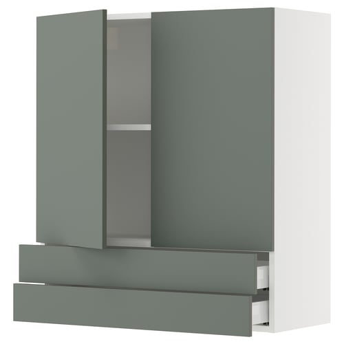SEKTION / MAXIMERA Gabinete pared+2 puertas/2 cajones, blanco/Nickebo verde grisáceo mate, 36x15x40 "