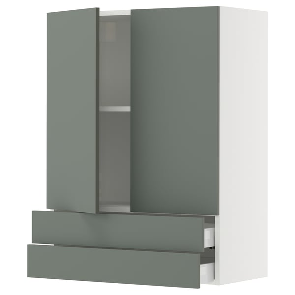 SEKTION / MAXIMERA Gabinete pared+2 puertas/2 cajones, blanco/Nickebo verde grisáceo mate, 30x15x40 "