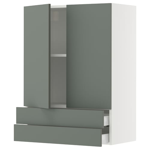 SEKTION / MAXIMERA Gabinete pared+2 puertas/2 cajones, blanco/Nickebo verde grisáceo mate, 30x15x40 "