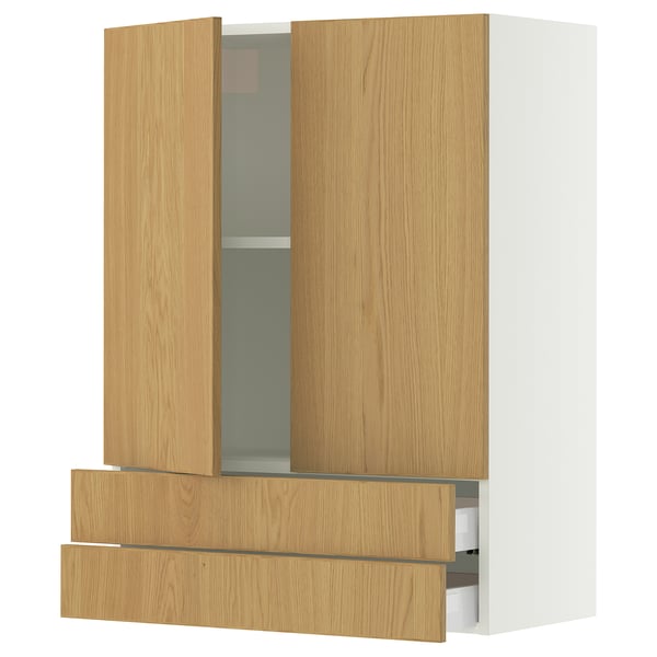 SEKTION / MAXIMERA Gabinete pared+2 puertas/2 cajones, blanco/Sinarp chapa de roble, 30x15x40 "