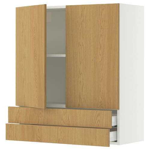 SEKTION / MAXIMERA Gabinete pared+2 puertas/2 cajones, blanco/Sinarp chapa de roble, 36x15x40 "