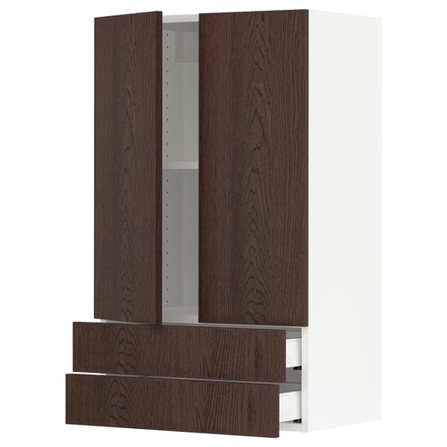 SEKTION / MAXIMERA Gabinete pared+2 puertas/2 cajones, blanco/Sinarp marrón, 24x15x40 "