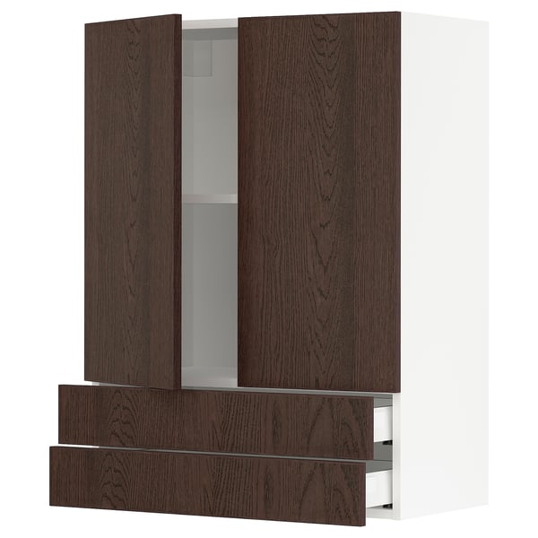 SEKTION / MAXIMERA Gabinete pared+2 puertas/2 cajones, blanco/Sinarp marrón, 30x15x40 "