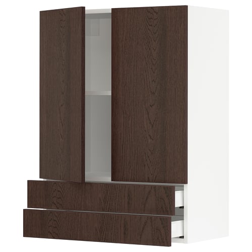 SEKTION / MAXIMERA Gabinete pared+2 puertas/2 cajones, blanco/Sinarp marrón, 30x15x40 "