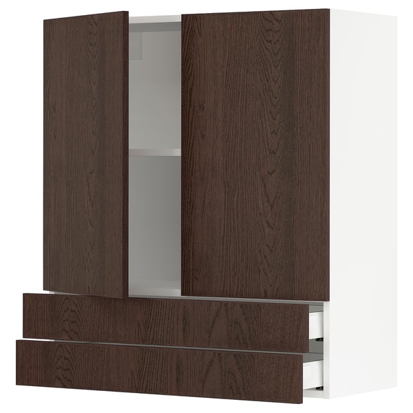 SEKTION / MAXIMERA Gabinete pared+2 puertas/2 cajones, blanco/Sinarp marrón, 36x15x40 "