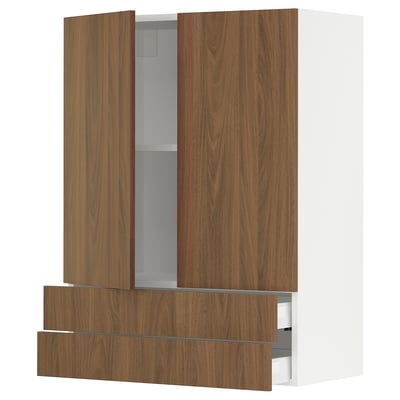 SEKTION / MAXIMERA Gabinete pared+2 puertas/2 cajones, blanco/Tistorp efecto nogal marrón, 30x15x40 "