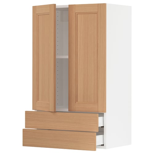 SEKTION / MAXIMERA Gabinete pared+2 puertas/2 cajones, blanco/Vedhamn roble, 24x15x40 "