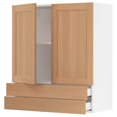 SEKTION / MAXIMERA Gabinete pared+2 puertas/2 cajones, blanco/Vedhamn roble, 36x15x40 "