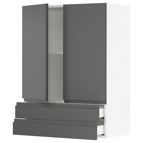 SEKTION / MAXIMERA Gabinete pared+2 puertas/2 cajones, blanco/Voxtorp gris oscuro, 30x15x40 "