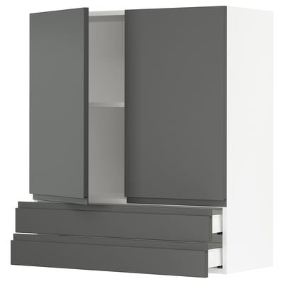 SEKTION / MAXIMERA Gabinete pared+2 puertas/2 cajones, blanco/Voxtorp gris oscuro, 36x15x40 "