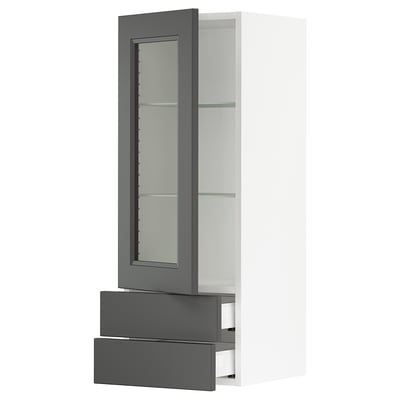 SEKTION / MAXIMERA Gabinete pared+puerta vidrio/2 cjn, blanco/Axstad gris oscuro, 15x15x40 "