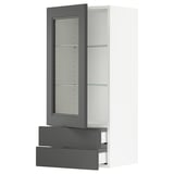 SEKTION / MAXIMERA Gabinete pared+puerta vidrio/2 cjn, blanco/Axstad gris oscuro, 18x15x40 "