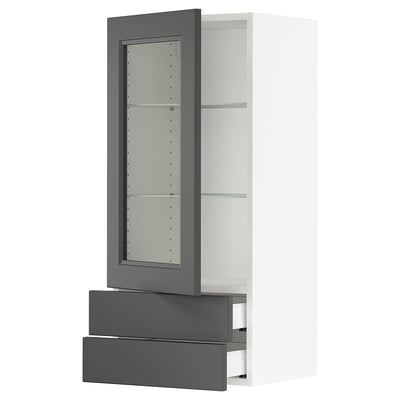 SEKTION / MAXIMERA Gabinete pared+puerta vidrio/2 cjn, blanco/Axstad gris oscuro, 18x15x40 "