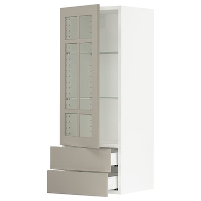 SEKTION / MAXIMERA Gabinete pared+puerta vidrio/2 cjn, blanco/Stensund beige, 15x15x40 "