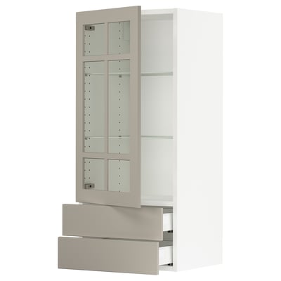 SEKTION / MAXIMERA Gabinete pared+puerta vidrio/2 cjn, blanco/Stensund beige, 18x15x40 "