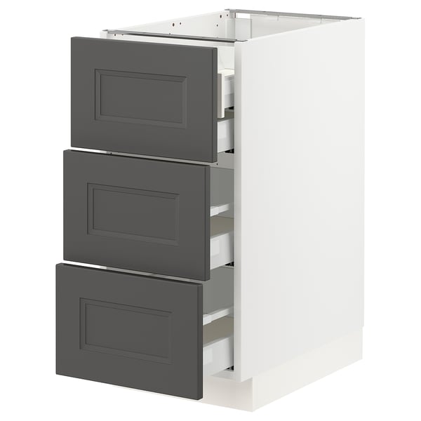 SEKTION / MAXIMERA Gabnete bajo+3 frentes/4 cajones, blanco/Axstad gris oscuro, 15x24x30 "
