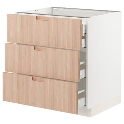 SEKTION / MAXIMERA Gabnete bajo+3 frentes/4 cajones, blanco/Fröjered bambú claro, 30x24x30 "