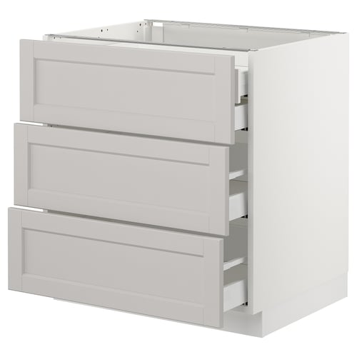SEKTION / MAXIMERA Gabnete bajo+3 frentes/4 cajones, blanco/Lerhyttan gris claro, 30x24x30 "