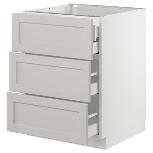 SEKTION / MAXIMERA Gabnete bajo+3 frentes/4 cajones, blanco/Lerhyttan gris claro, 24x24x30 "