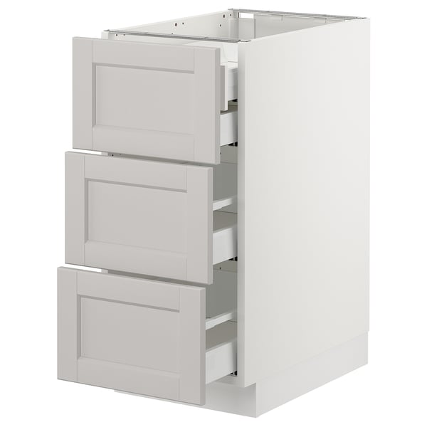 SEKTION / MAXIMERA Gabnete bajo+3 frentes/4 cajones, blanco/Lerhyttan gris claro, 15x24x30 "