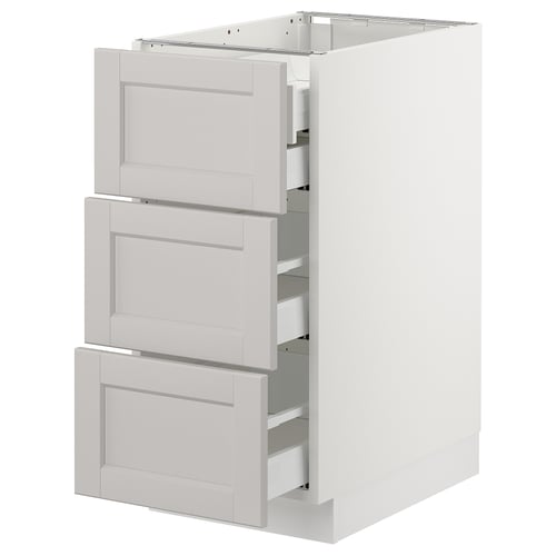 SEKTION / MAXIMERA Gabnete bajo+3 frentes/4 cajones, blanco/Lerhyttan gris claro, 15x24x30 "