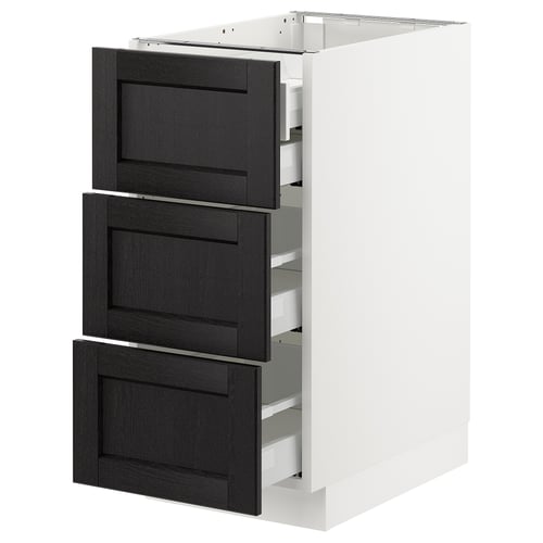 SEKTION / MAXIMERA Gabnete bajo+3 frentes/4 cajones, blanco/Lerhyttan teñido en negro, 15x24x30 "