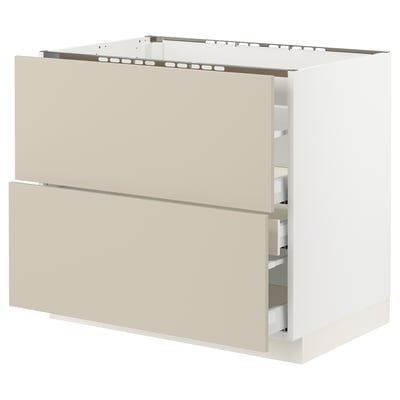 SEKTION / MAXIMERA Gbn bajo estufa/2 frentes/3 cajones, blanco/Havstorp beige, 36x24x30 "