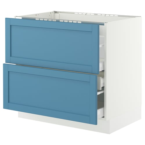 SEKTION / MAXIMERA Gbn bajo estufa/2 frentes/3 cajones, blanco/Lerhyttan azul, 36x24x30 "