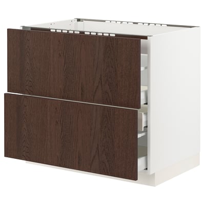 SEKTION / MAXIMERA Gbn bajo estufa/2 frentes/3 cajones, blanco/Sinarp marrón, 36x24x30 "