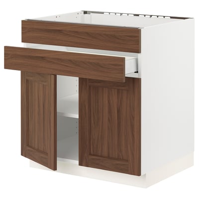 SEKTION / MAXIMERA Gbn bajo estufa/2puertas/2frnt/1cjn, blanco Enköping/marrón efecto de nogal, 30x24x30 "