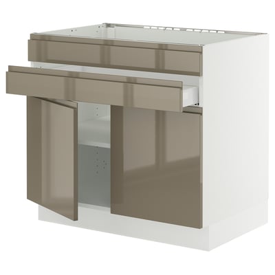 SEKTION / MAXIMERA Gbn bajo estufa/2puertas/2frnt/1cjn, blanco/Voxtorp marrón grisáceo oscuro alto brillo, 36x24x30 "