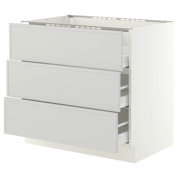 SEKTION / MAXIMERA Gbn bajo estufa/3 frentes/3 cajones, blanco/Aspudden gris claro, 36x24x30 "