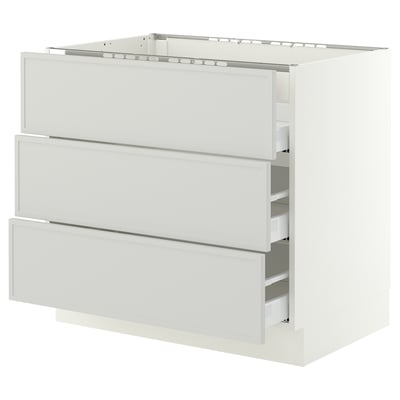 SEKTION / MAXIMERA Gbn bajo estufa/3 frentes/3 cajones, blanco/Aspudden gris claro, 36x24x30 "