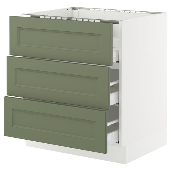 SEKTION / MAXIMERA Gbn bajo estufa/3 frentes/3 cajones, blanco/Axstad gris-verde, 30x24x30 "
